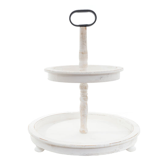 Rustic Wood 2 Tier Tray-White