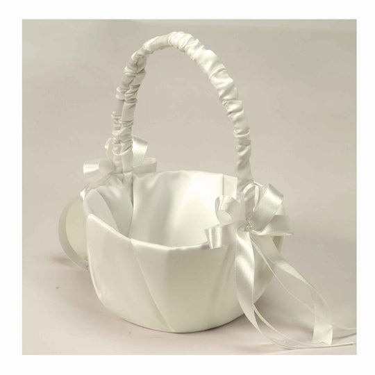 Flower Girl Basket with Pearls-Ivory