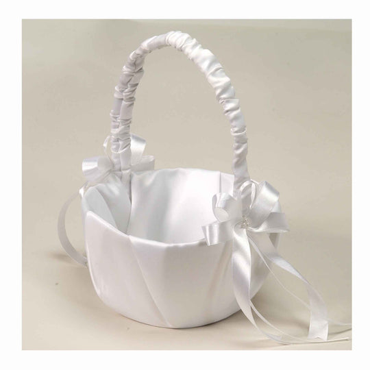 Flower Girl Basket with Pearls-White