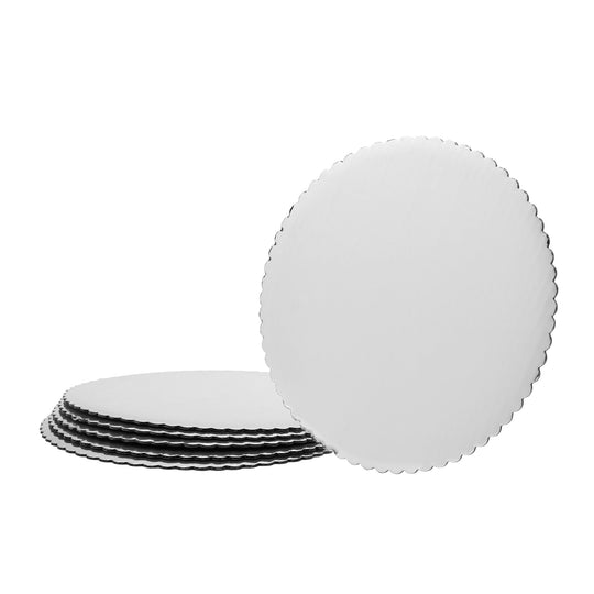 Round Scalloped Cake Board 8" - Set of 6 - Silver