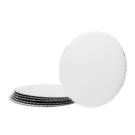 Round Scalloped Cake Board 8" - Set of 6 - White