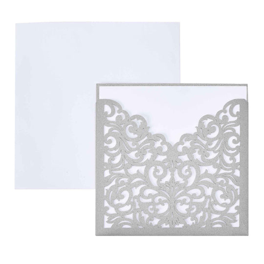 Laser Cut Square Invitation Set-Silver