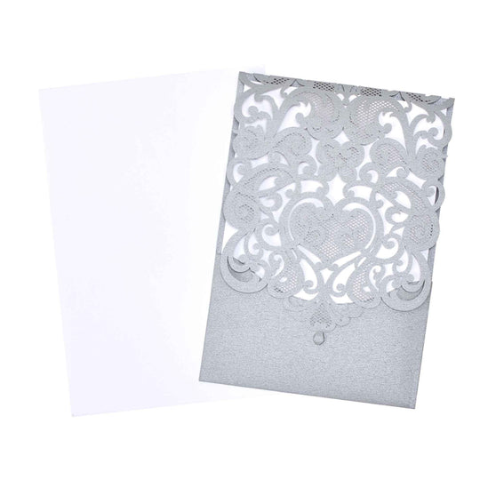 Laser Cut Top Fold Invitation Set-Silver