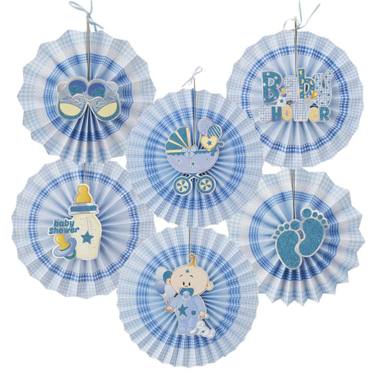 Baby Shower Paper Fan Decoration Set of 6 - Blue