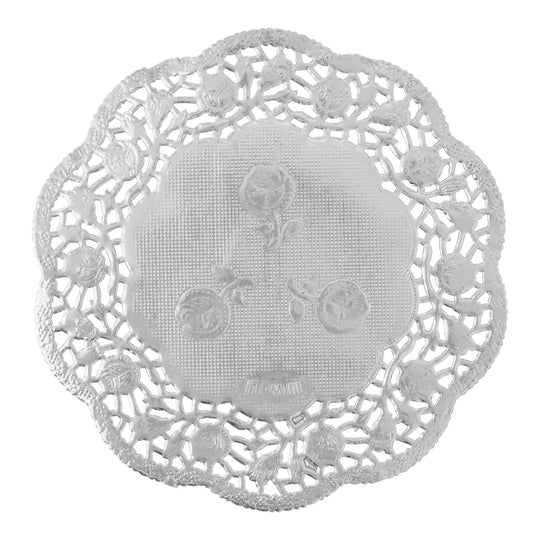 Round Lace Metallic Paper Doilies 4" - Set of 100 - Silver