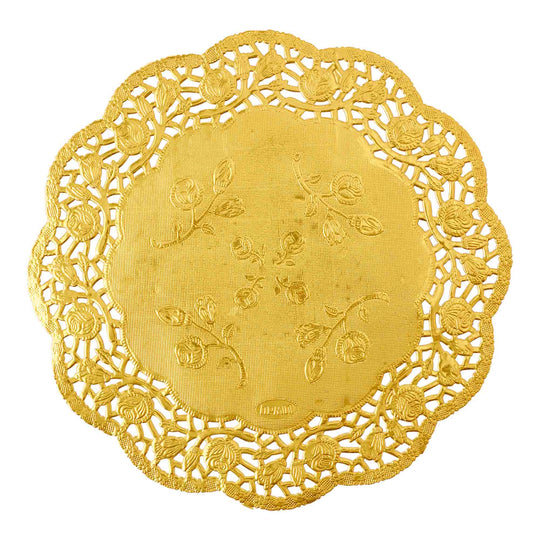 Round Lace Metallic Paper Doilies 8" - Set of 100 - Gold