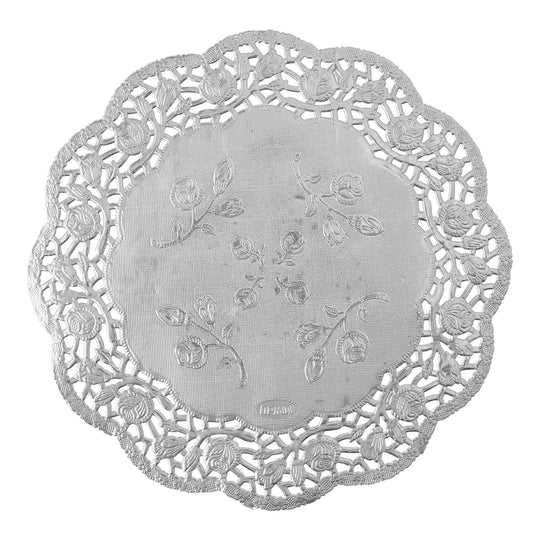 Round Lace Metallic Paper Doilies 8" - Set of 100 - Silver