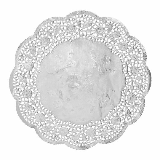 Round Lace Metallic Paper Doilies 10" - Set of 100 - Silver