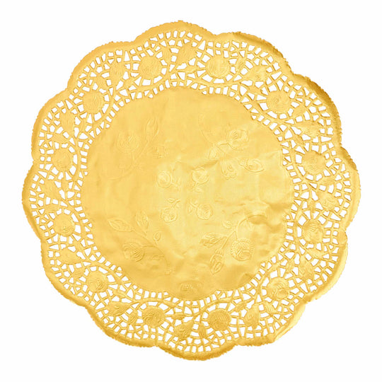 Round Lace Metallic Paper Doilies 12" - Set of 100 - Gold