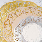 Round Lace Metallic Paper Doilies 12" - Set of 100 - Events and Crafts-Dulcet Delights