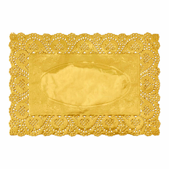 Rectangle Lace Metallic Paper Doilies 9" x 6¼" - Set of 100-Gold