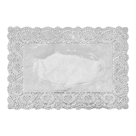 Rectangle Lace Metallic Paper Doilies 9" x 6¼" - Set of 100-Silver