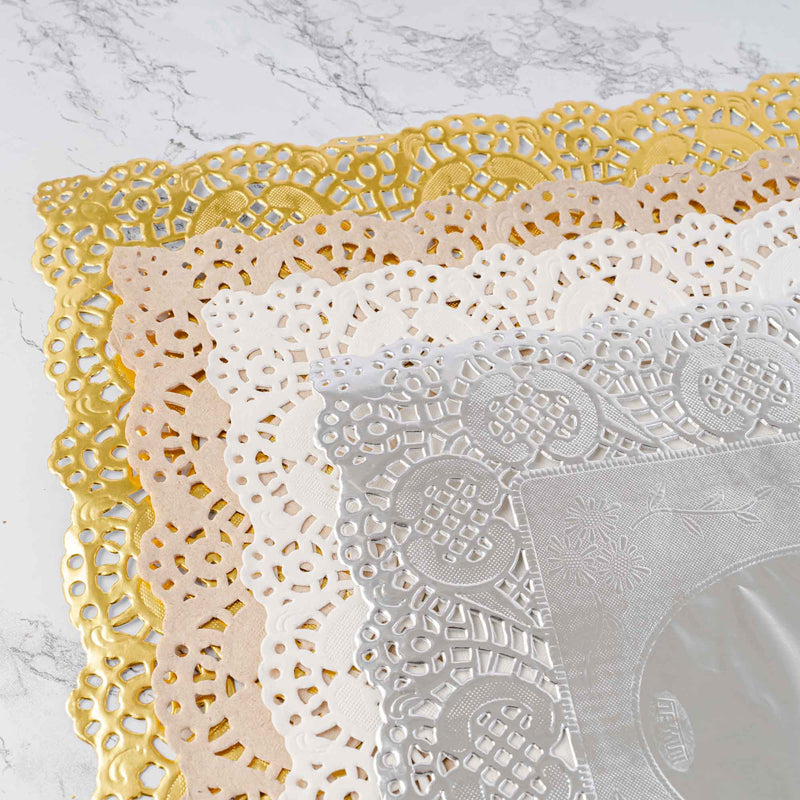 Rectangle Lace Metallic Paper Doilies 9" x 6¼" - Set of 100 - Events and Crafts-Dulcet Delights
