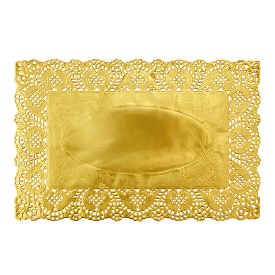Rectangle Lace Metallic Paper Doilies 11¾" x 7¾" - Set of 100-Gold