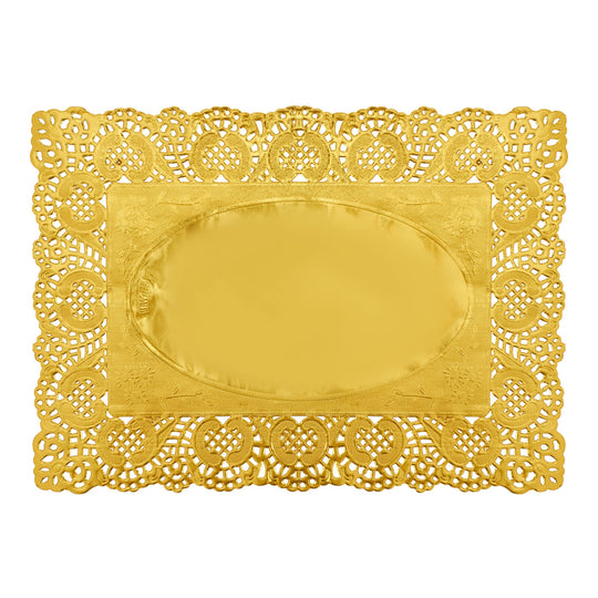 Rectangle Lace Metallic Paper Doilies 13½" L x 9¾" W - Set of 100-Gold
