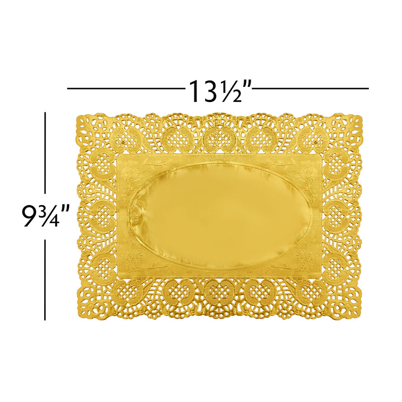 Rectangle Lace Metallic Paper Doilies 13½" L x 9¾" W - Set of 100 - Events and Crafts-Dulcet Delights
