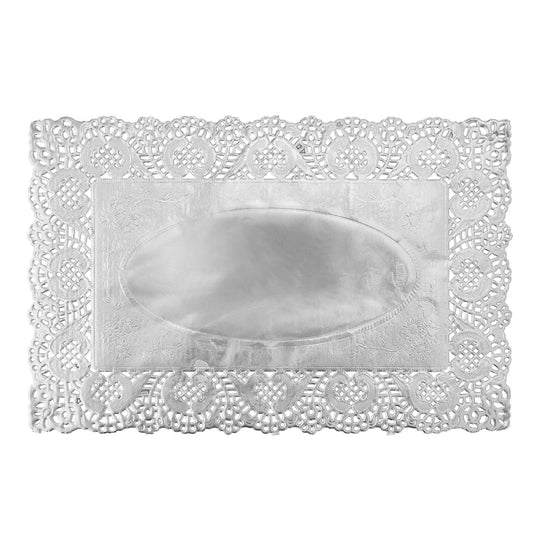 Rectangle Lace Metallic Paper Doilies 11¾" x 7¾" - Set of 100-Silver