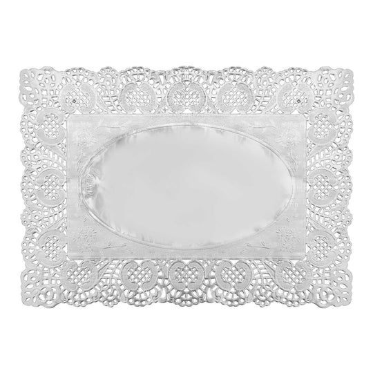 Rectangle Lace Metallic Paper Doilies 13½" L x 9¾" W - Set of 100-Silver
