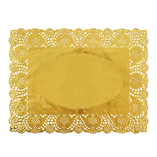 Rectangle Lace Metallic Paper Doilies 15½" L x 11¾" W - Set of 100-Gold