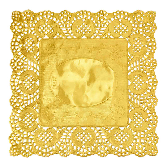 Square Lace Metallic Paper Doilies 10" - Set of 100-Gold