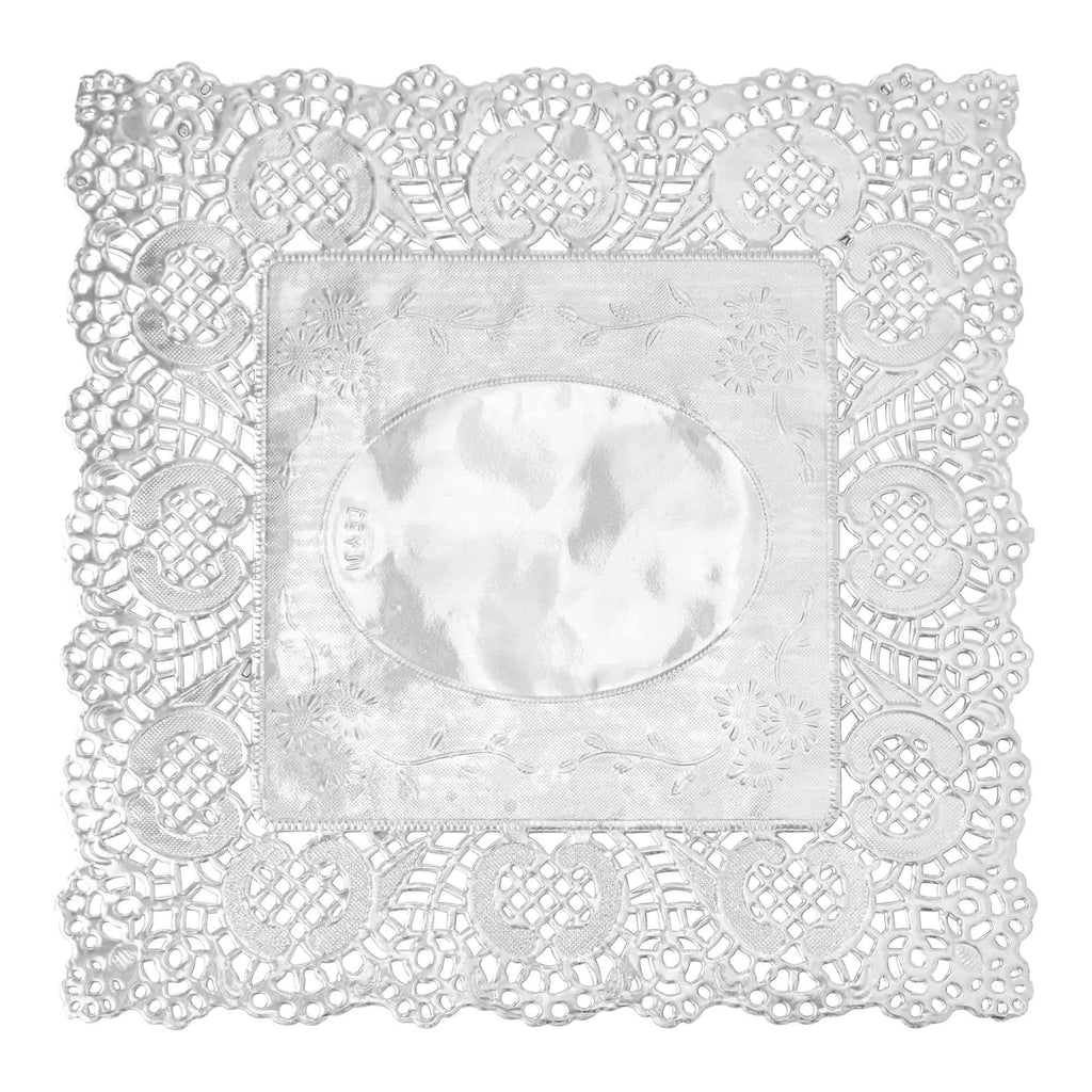 Square Lace Metallic Paper Doilies 12" - Set of 100 - Events and Crafts-Dulcet Delights
