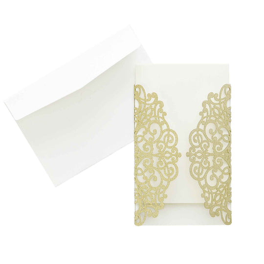 Laser Cut Gate Fold Invitation Set-Gold