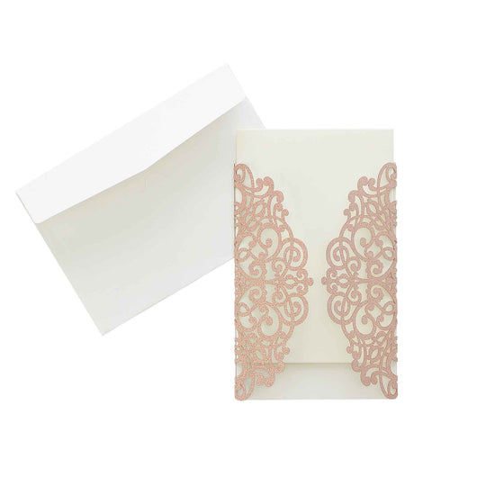 Laser Cut Gate Fold Invitation Set-Rose Gold