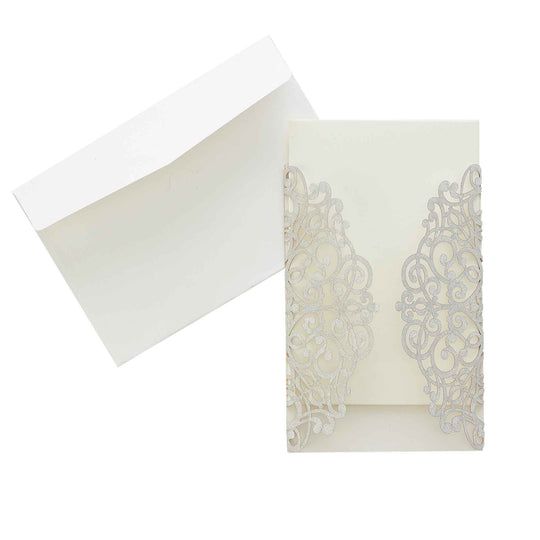 Laser Cut Gate Fold Invitation Set-Silver