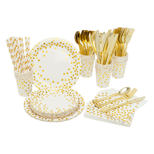 Gold Dot Dinnerware Set - 25 People