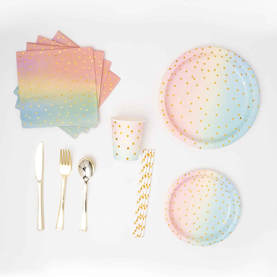 Rainbow Dot Dinnerware Set - 25 People