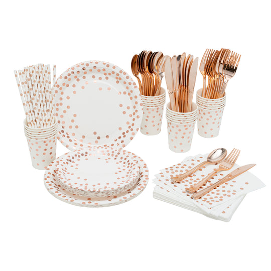 Rose Gold Dot Dinnerware Set - 25 People