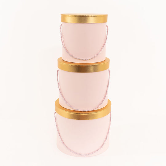 Nested Floral Boxes 3pc/set - Blush with Gold Lid