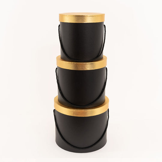 Nested Floral Boxes 3pc/set - Black with Gold Lid