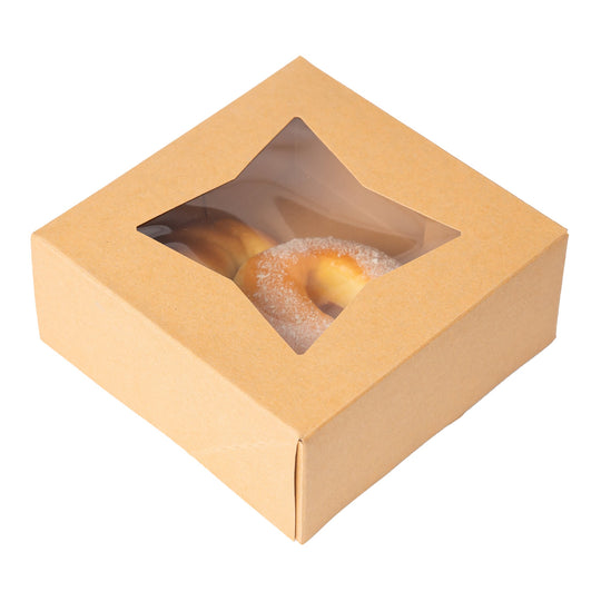 Treat & Pastry Boxes with Window - Brown pack of 25 - 9"L x 9"W x 2 ½"H