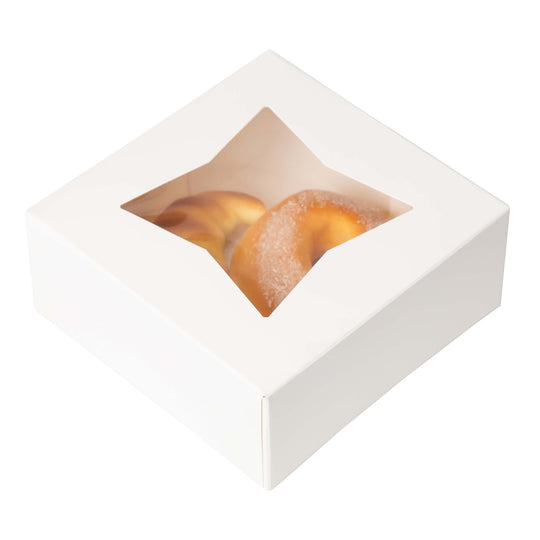 Treat & Pastry Boxes with Window - White pack of 25 - 6"L x 6"W x 2 ½"H
