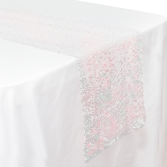 Sequin Table Runner - 108 inches - White Iridescent