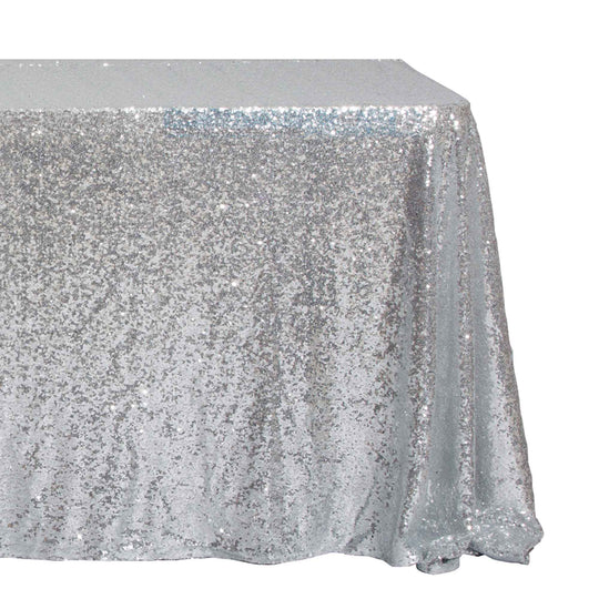 Sequin Table Cover - 156 Inches Long - Silver