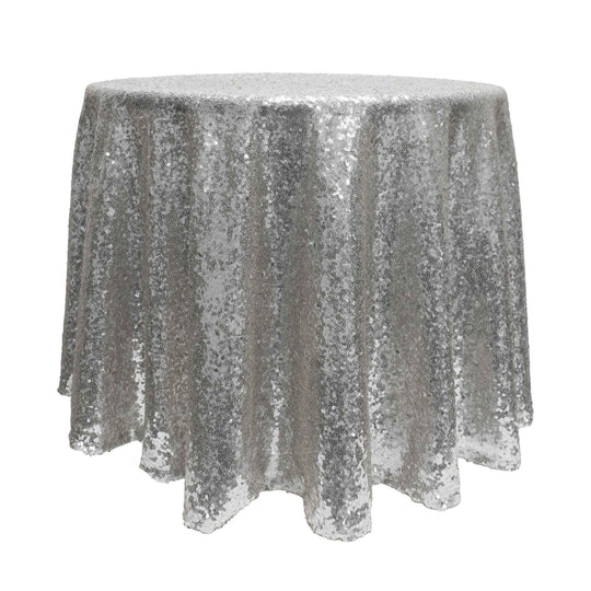 Round Sequin Table Cover - 120 Inches - Silver