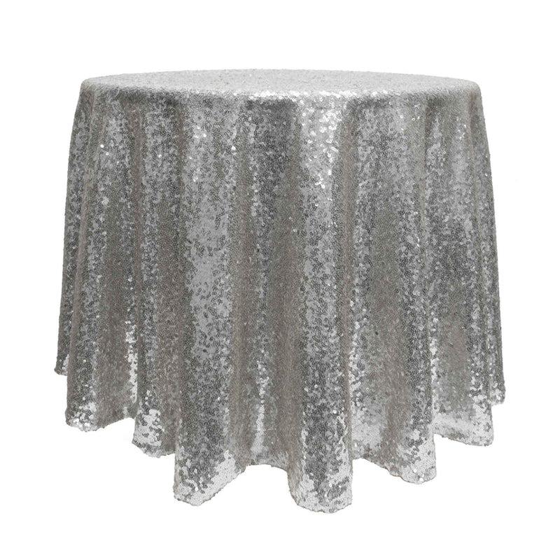 Round Sequin Table Cover - Silver