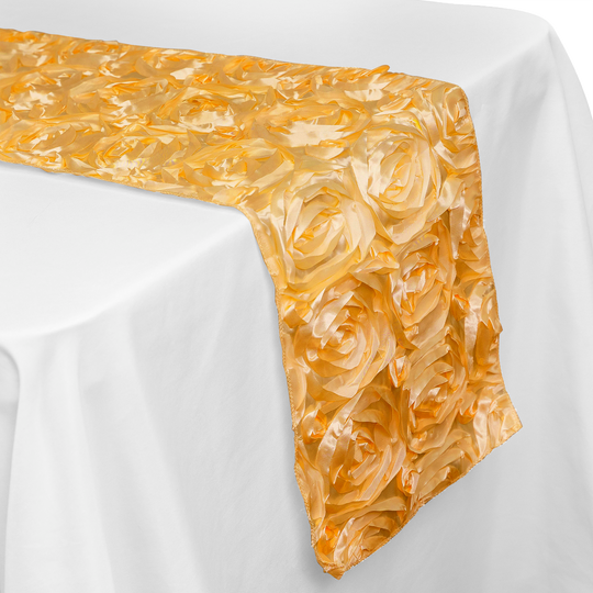Satin Rosette Table Runner - 108 inches - Gold