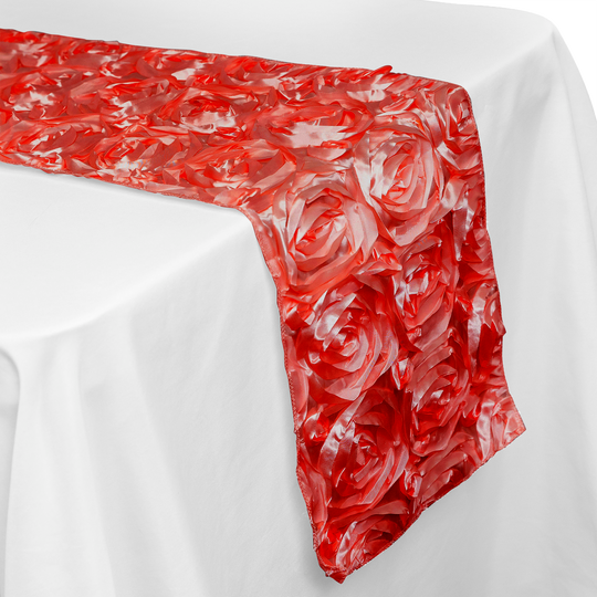 Satin Rosette Table Runner - 108 inches - Red