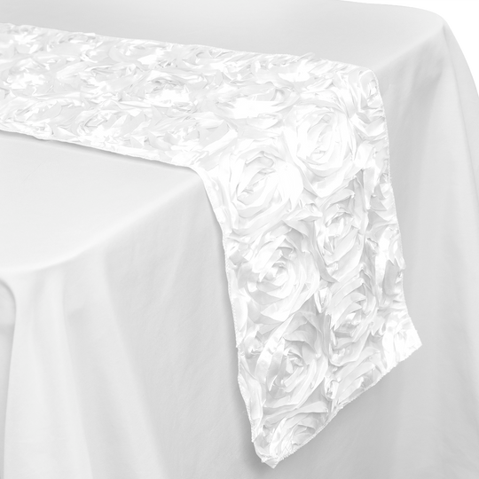 Satin Rosette Table Runner - 108 inches - White