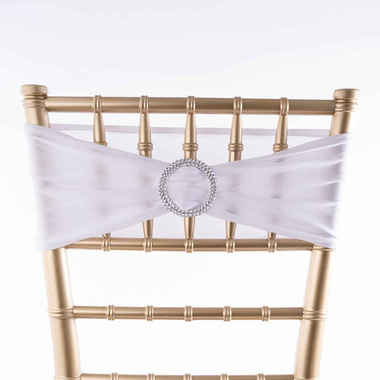 Spandex Chair Bow with Rhinestones - White