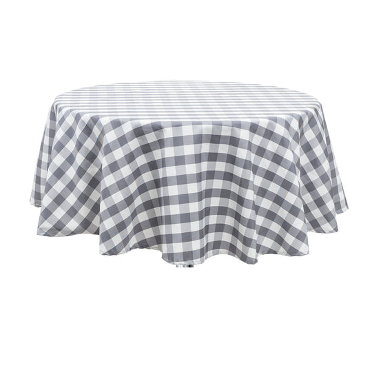 Round Buffalo Check Tablecloth - Gray & White