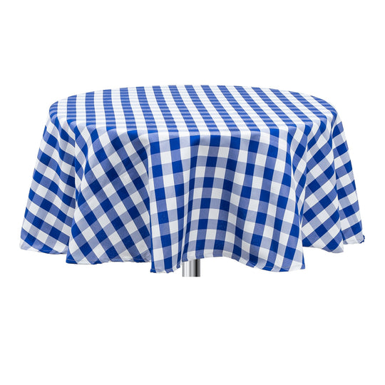 Round Buffalo Check Tablecloth - Blue & White