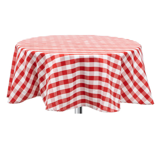 Round Buffalo Check Tablecloth - Red & White