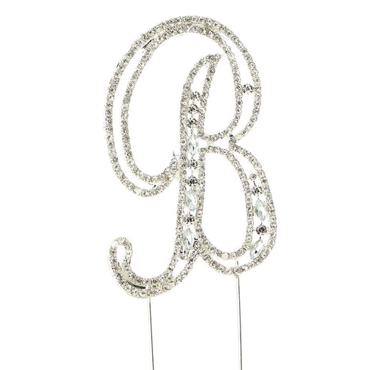 Rhinestone Cake Topper Letter B - Silver