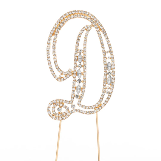Rhinestone Cake Topper Letter D - Gold