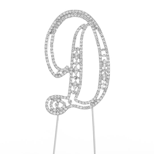 Rhinestone Cake Topper Letter D - Silver