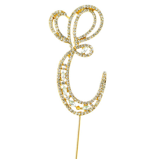 Rhinestone Cake Topper Letter E - Gold